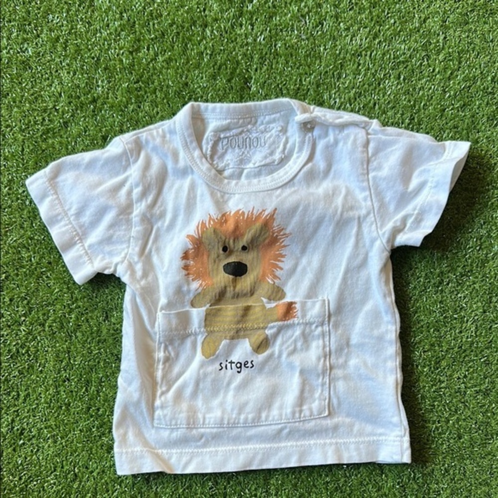 White Short Sleeve Tee with Cute Cartoon Design